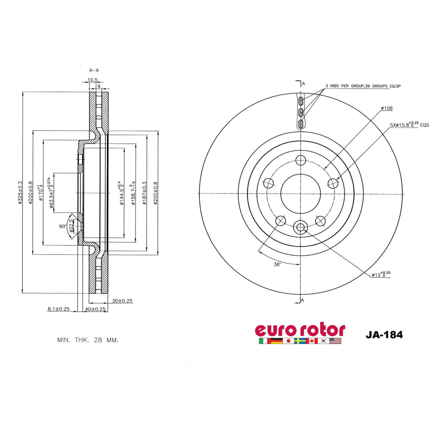 Eurorotor JA184 - Disc Brake Rotor Eurorotor JA184 Disc Brake Rotor product image 1 of 1