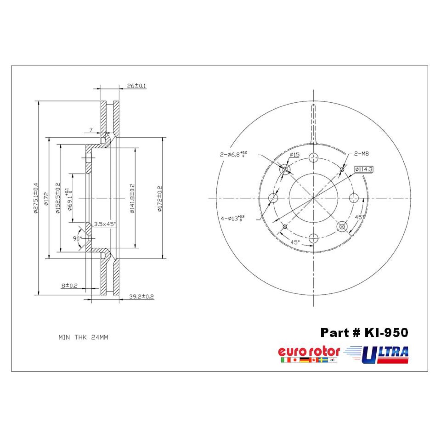 Eurorotor KI950 - Disc Brake Rotor Eurorotor KI950 Disc Brake Rotor product image 1 of 1