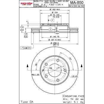 Eurorotor MA850 - Disc Brake Rotor Eurorotor MA850 Disc Brake Rotor product image 1 of 1