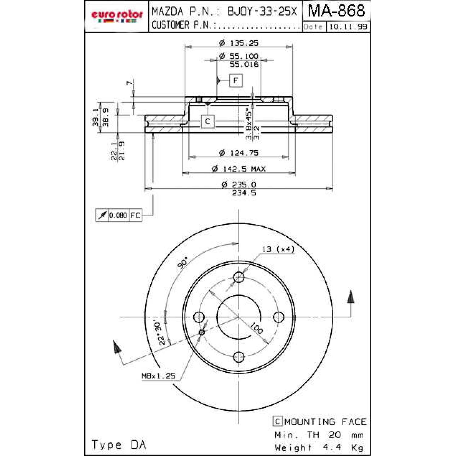 Eurorotor MA868 - Disc Brake Rotor Eurorotor MA868 Disc Brake Rotor product image 1 of 1