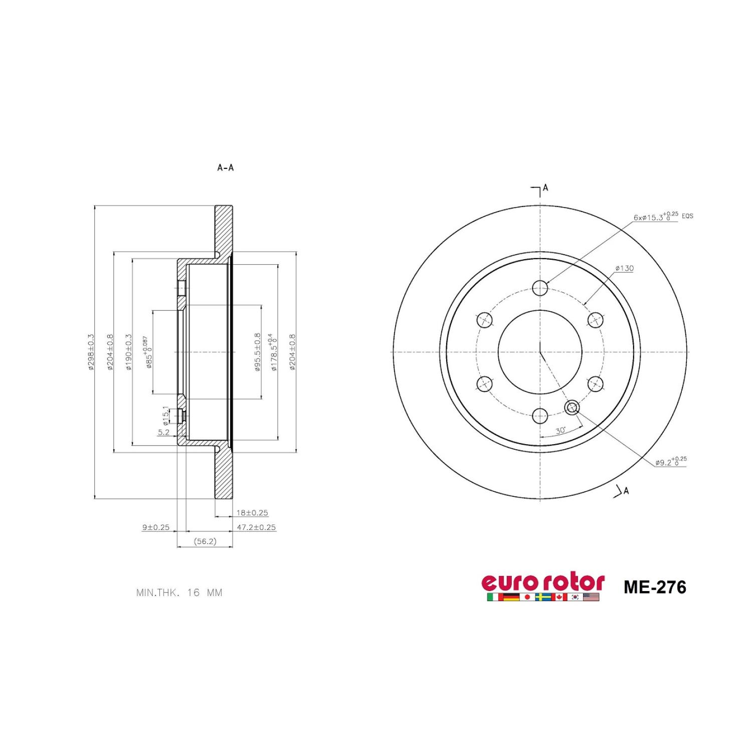 Eurorotor ME276 - Disc Brake Rotor Eurorotor ME276 Disc Brake Rotor product image 1 of 1