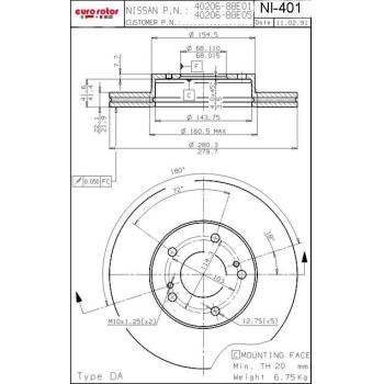 Eurorotor NI401 Disc Brake Rotor product image 1 of 1