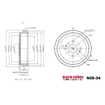 Eurorotor NID34 Brake Drum product image 1 of 1