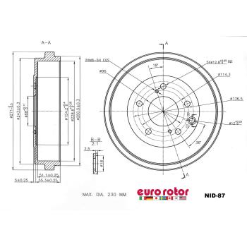 Eurorotor NID87 Brake Drum product image 1 of 1