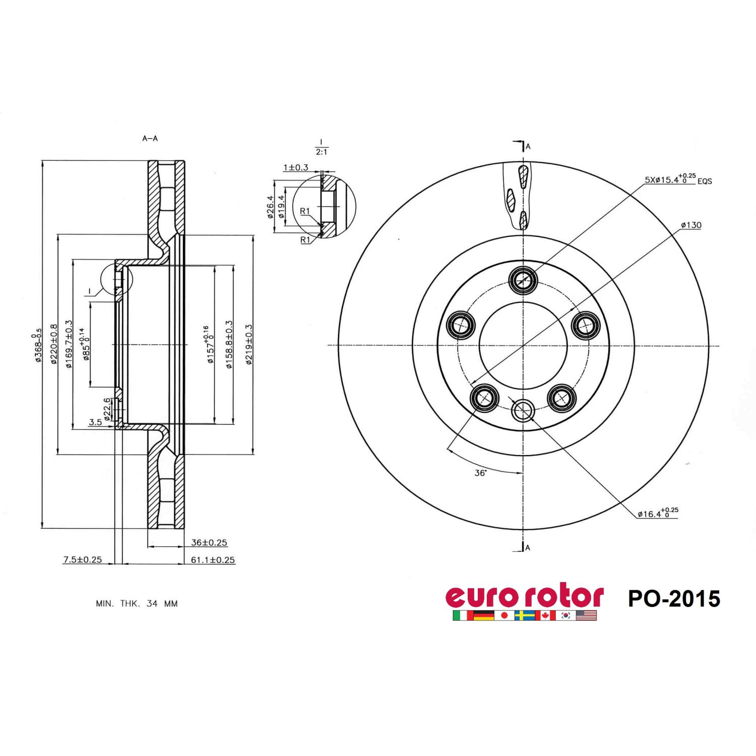 Eurorotor PO2015 - Disc Brake Rotor Eurorotor PO2015 Disc Brake Rotor product image 1 of 1