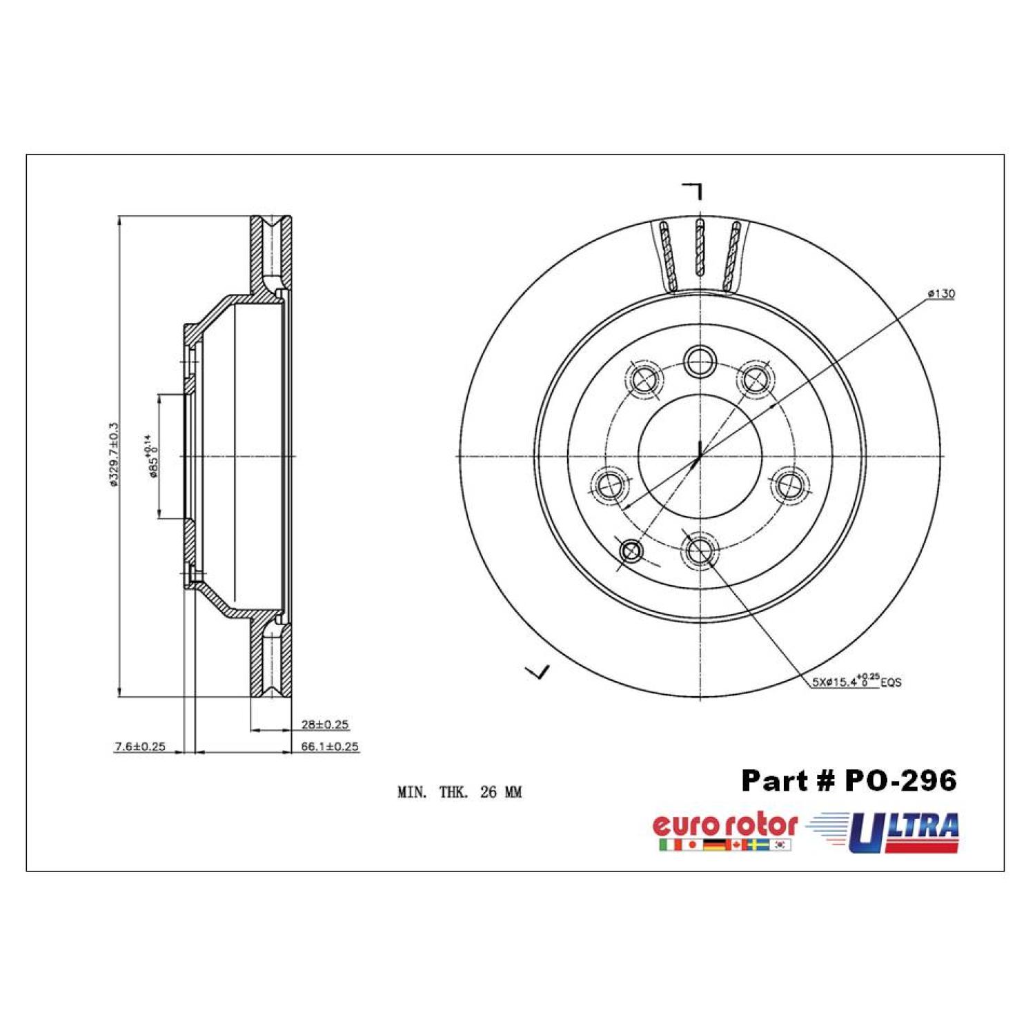 Eurorotor PO296 - Disc Brake Rotor Eurorotor PO296 Disc Brake Rotor product image 1 of 1