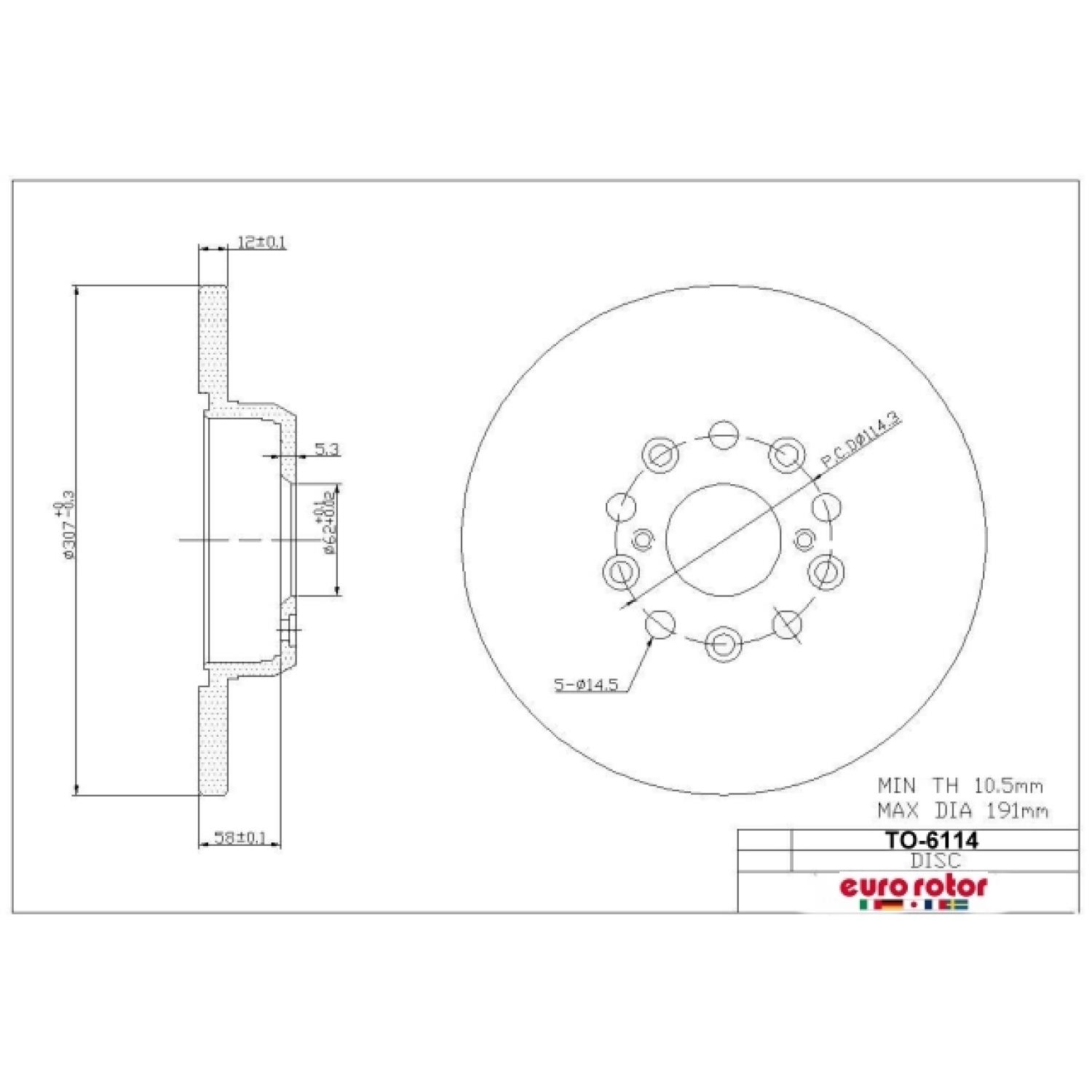Eurorotor TO6114 - Disc Brake Rotor Eurorotor TO6114 Disc Brake Rotor product image 1 of 1