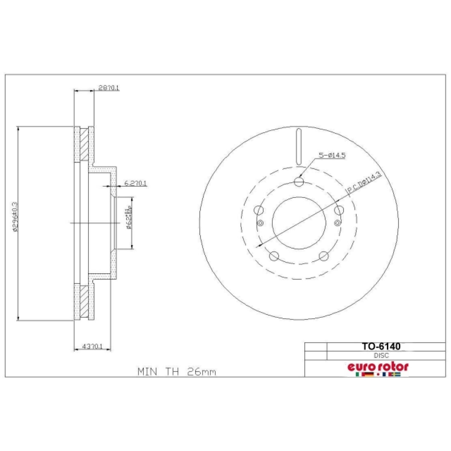Eurorotor TO6140 - Disc Brake Rotor Eurorotor TO6140 Disc Brake Rotor product image 1 of 1