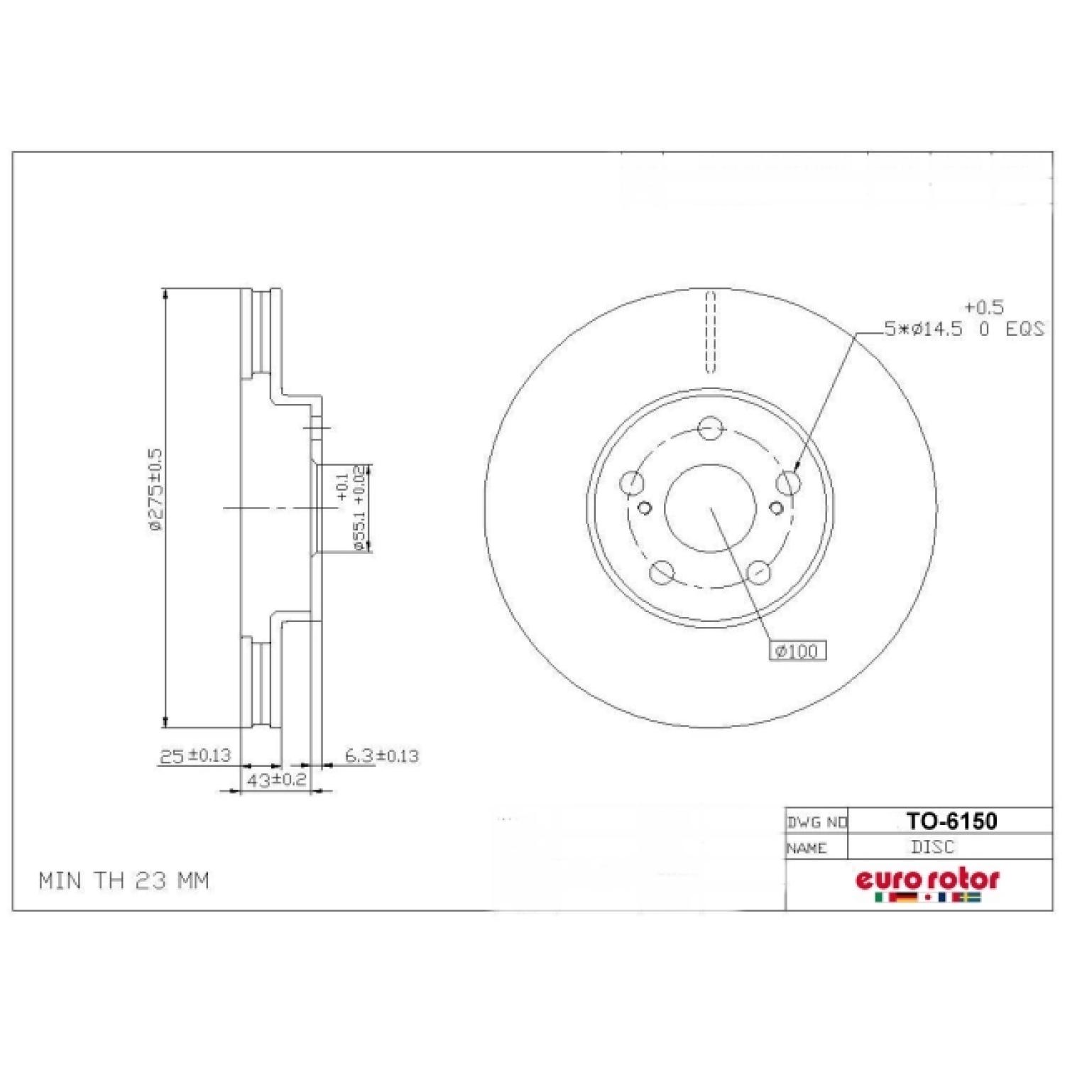 Eurorotor TO6150 - Disc Brake Rotor Eurorotor TO6150 Disc Brake Rotor product image 1 of 1