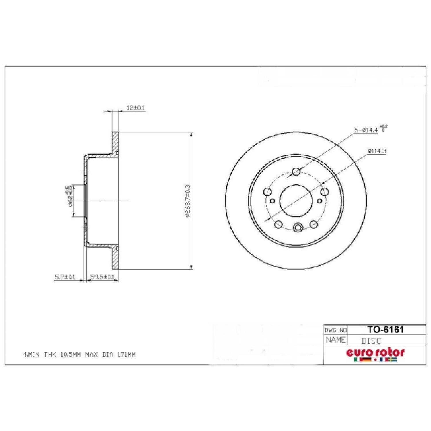Eurorotor TO6161 - Disc Brake Rotor Eurorotor TO6161 Disc Brake Rotor product image 1 of 1