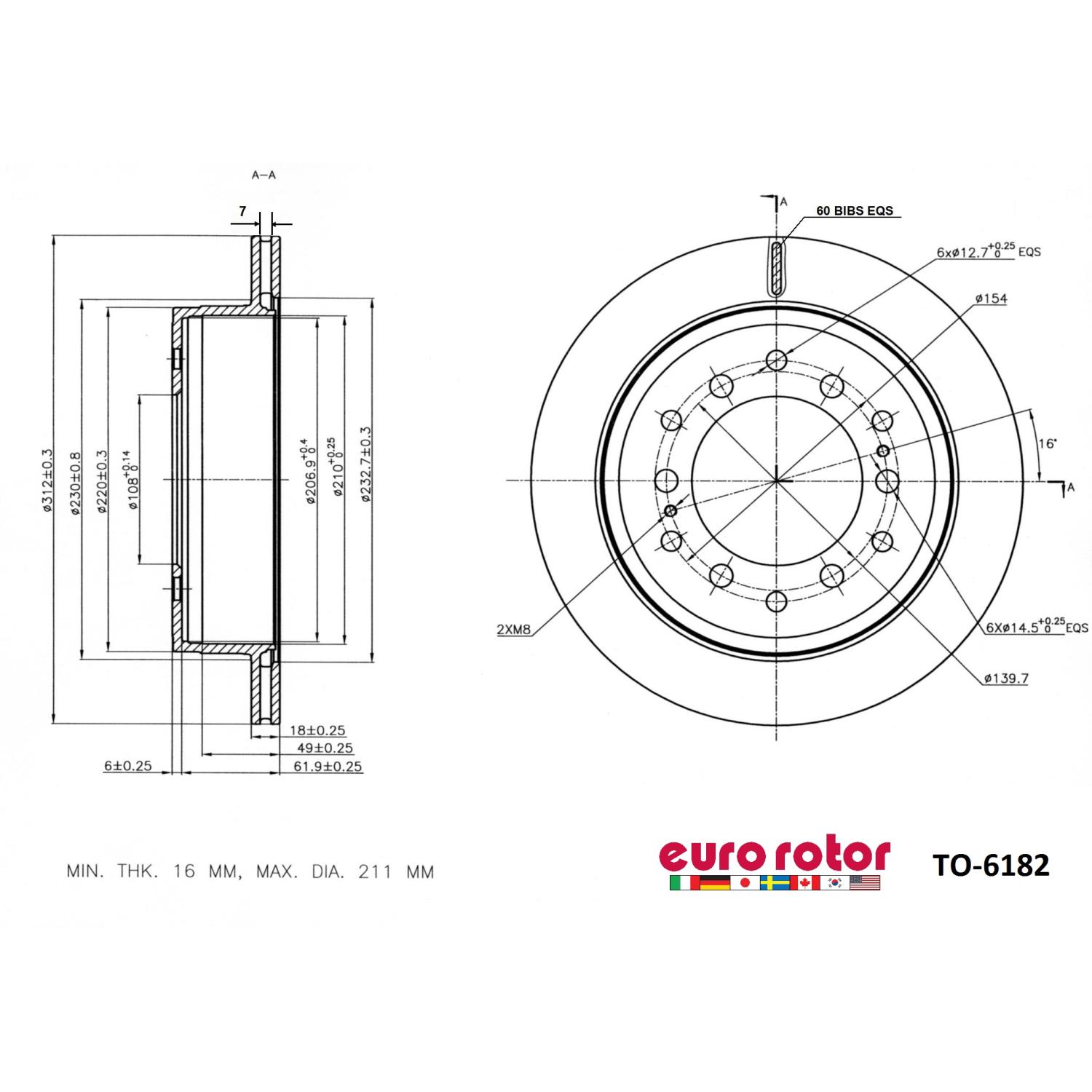 Eurorotor TO6182 - Disc Brake Rotor Eurorotor TO6182 Disc Brake Rotor product image 1 of 1