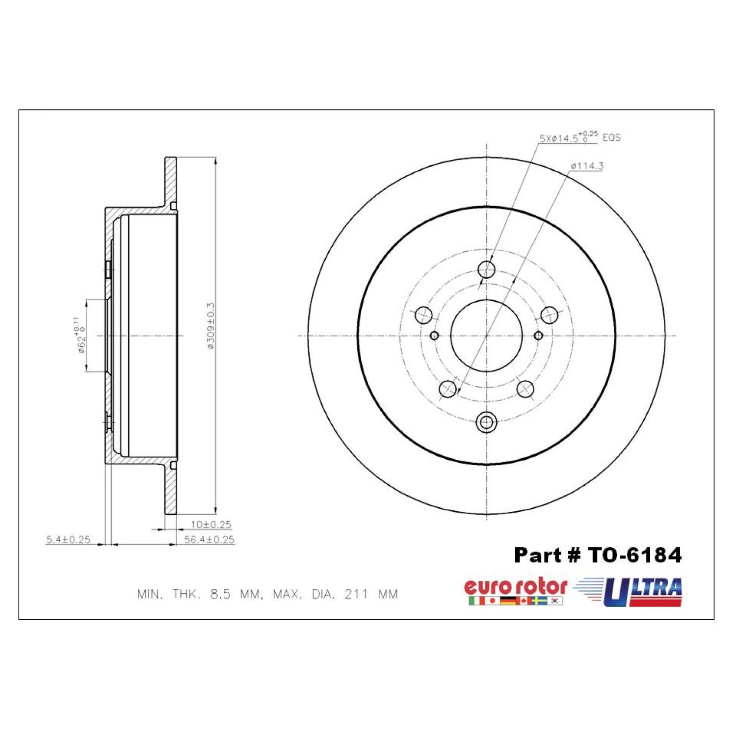 Eurorotor TO6184 Disc Brake Rotor product image 1 of 1