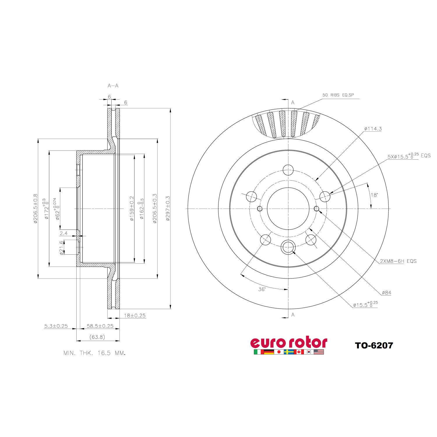 Eurorotor TO6207 Disc Brake Rotor product image 1 of 1