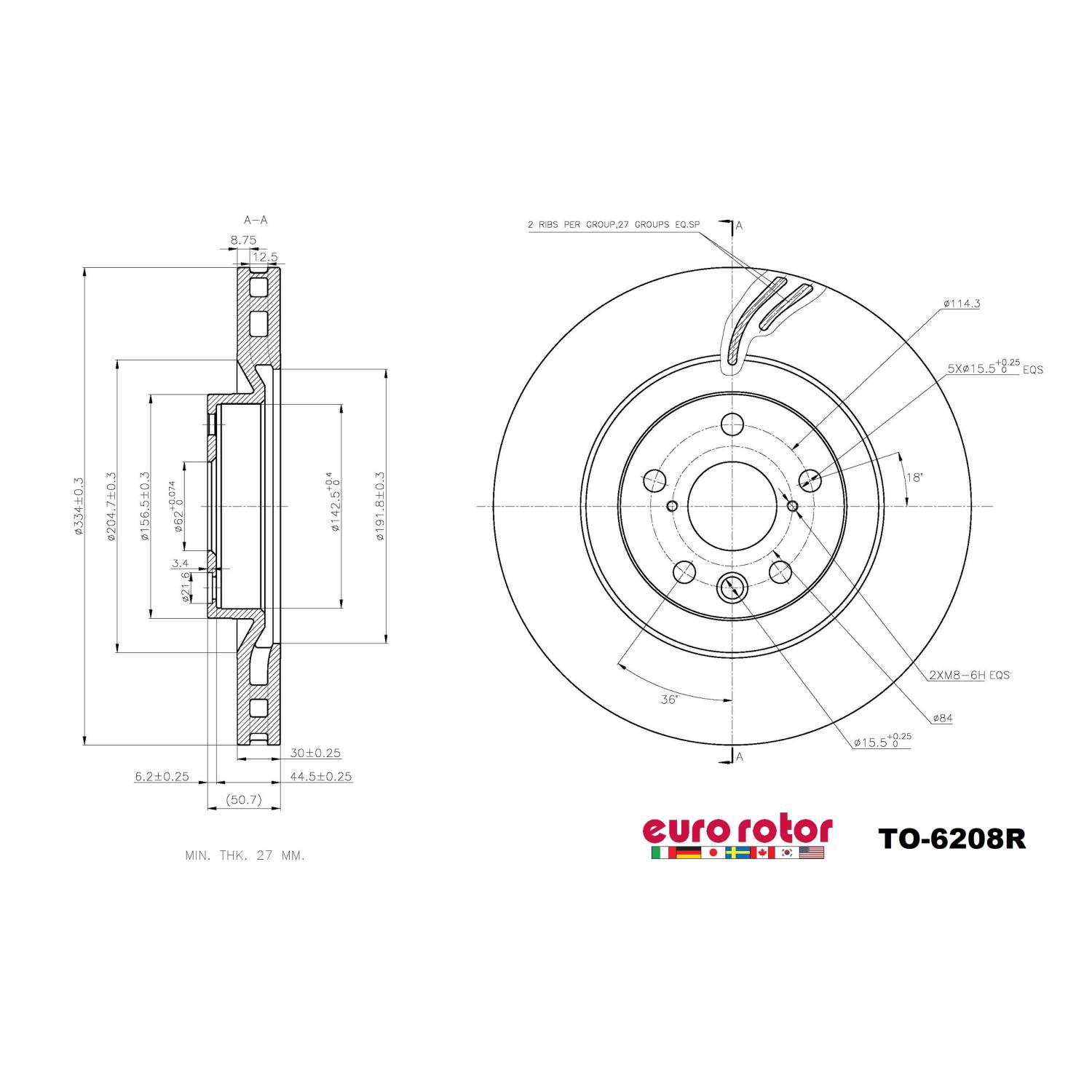 Eurorotor TO6208R - Disc Brake Rotor Eurorotor TO6208R Disc Brake Rotor product image 1 of 1