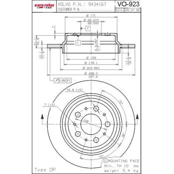 Eurorotor VO923 Disc Brake Rotor product image 1 of 1