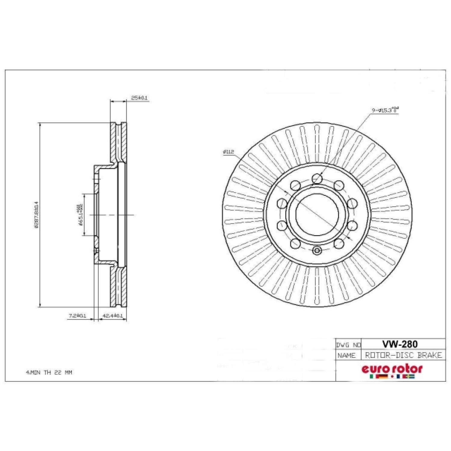 Eurorotor VW280 - Disc Brake Rotor Eurorotor VW280 Disc Brake Rotor product image 1 of 1