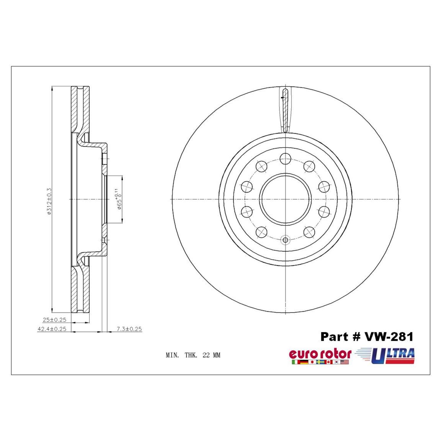 Eurorotor VW281 - Disc Brake Rotor Eurorotor VW281 Disc Brake Rotor product image 1 of 1
