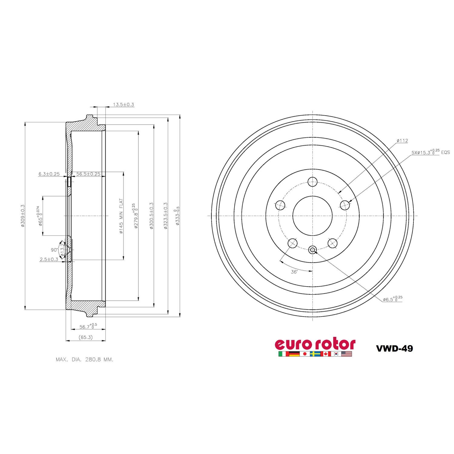 Eurorotor VWD49 - Brake Drum Eurorotor VWD49 Brake Drum product image 1 of 1