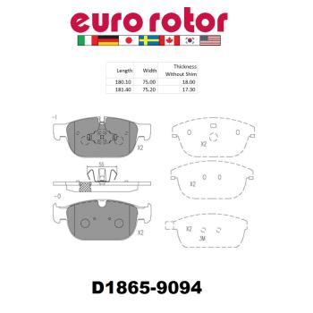Eurorotor XD1865 - Disc Brake Pad Eurorotor XD1865 Disc Brake Pad product image 1 of 1