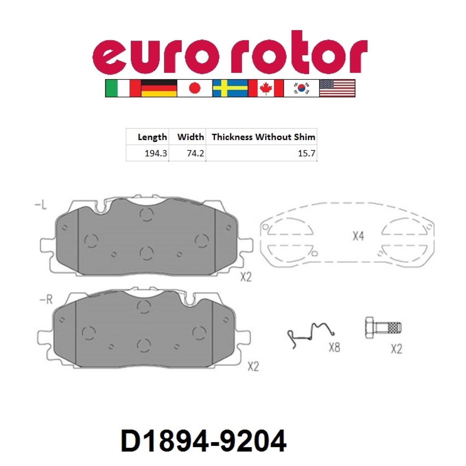 Eurorotor XD1894H Disc Brake Pad product image 1 of 1