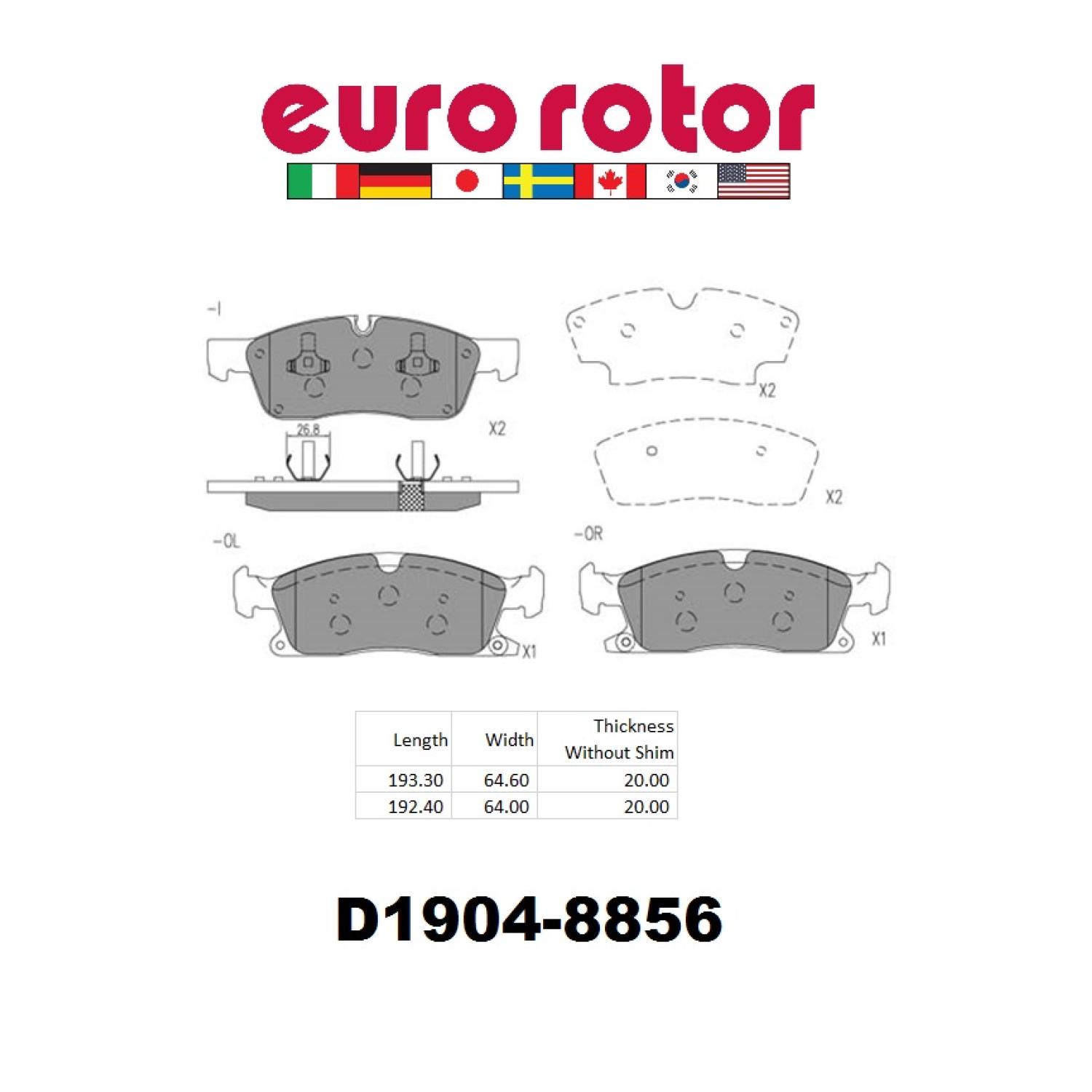 Eurorotor XD1904H Disc Brake Pad product image 1 of 1