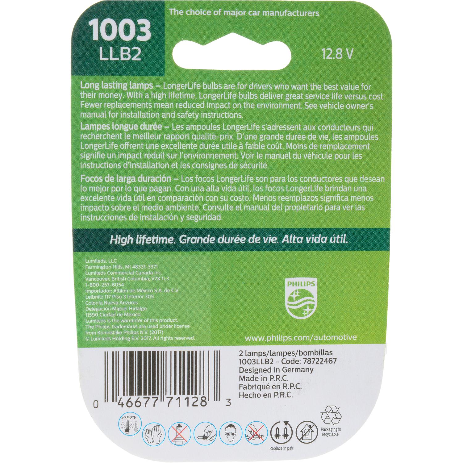 Philips 1003LLB2 - Center High Mount Stop Light Bulb Philips 1003LLB2 Back Up Light Bulb product image 6 of 10