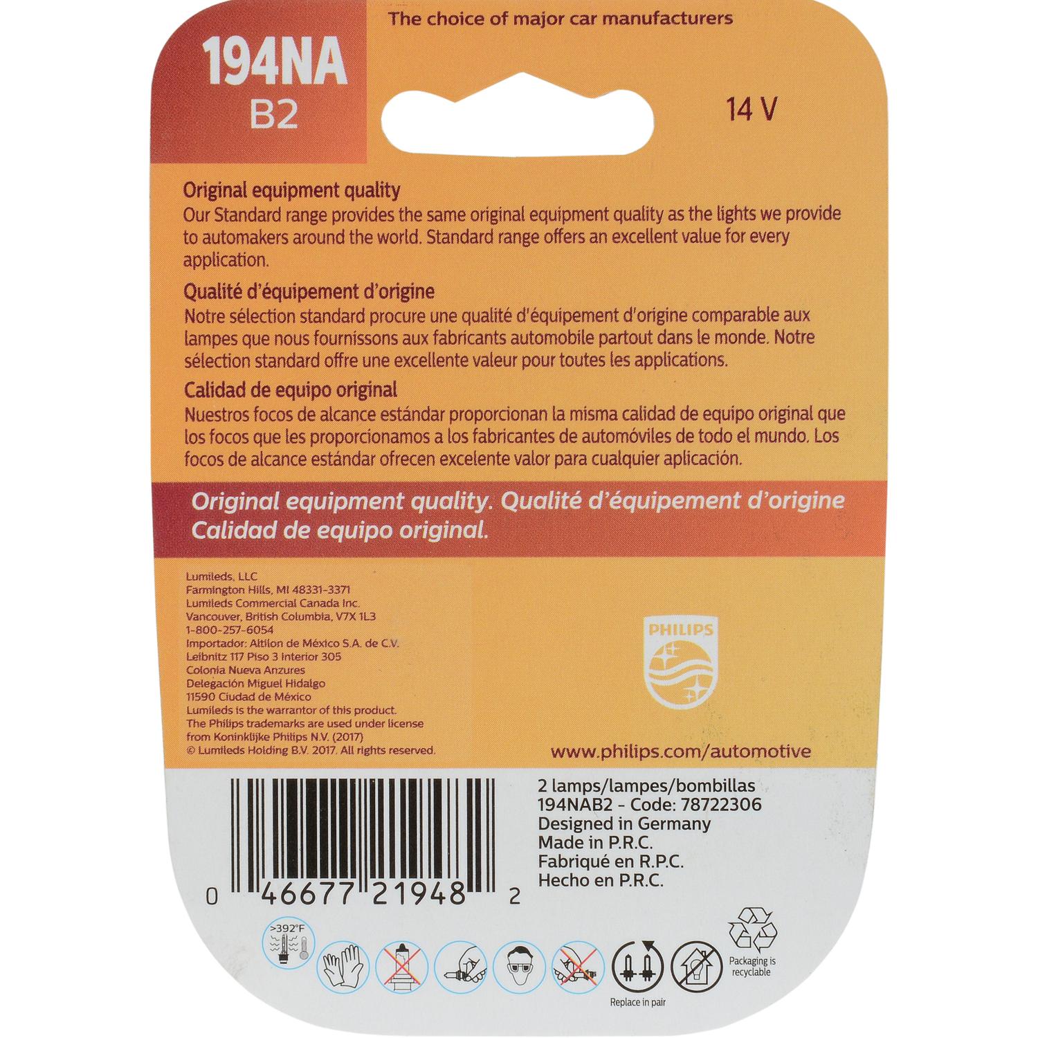 Philips 194NAB2 - Instrument Panel Light Bulb Philips 194NAB2 Auto Trans Indicator Light Bulb product image 5 of 8