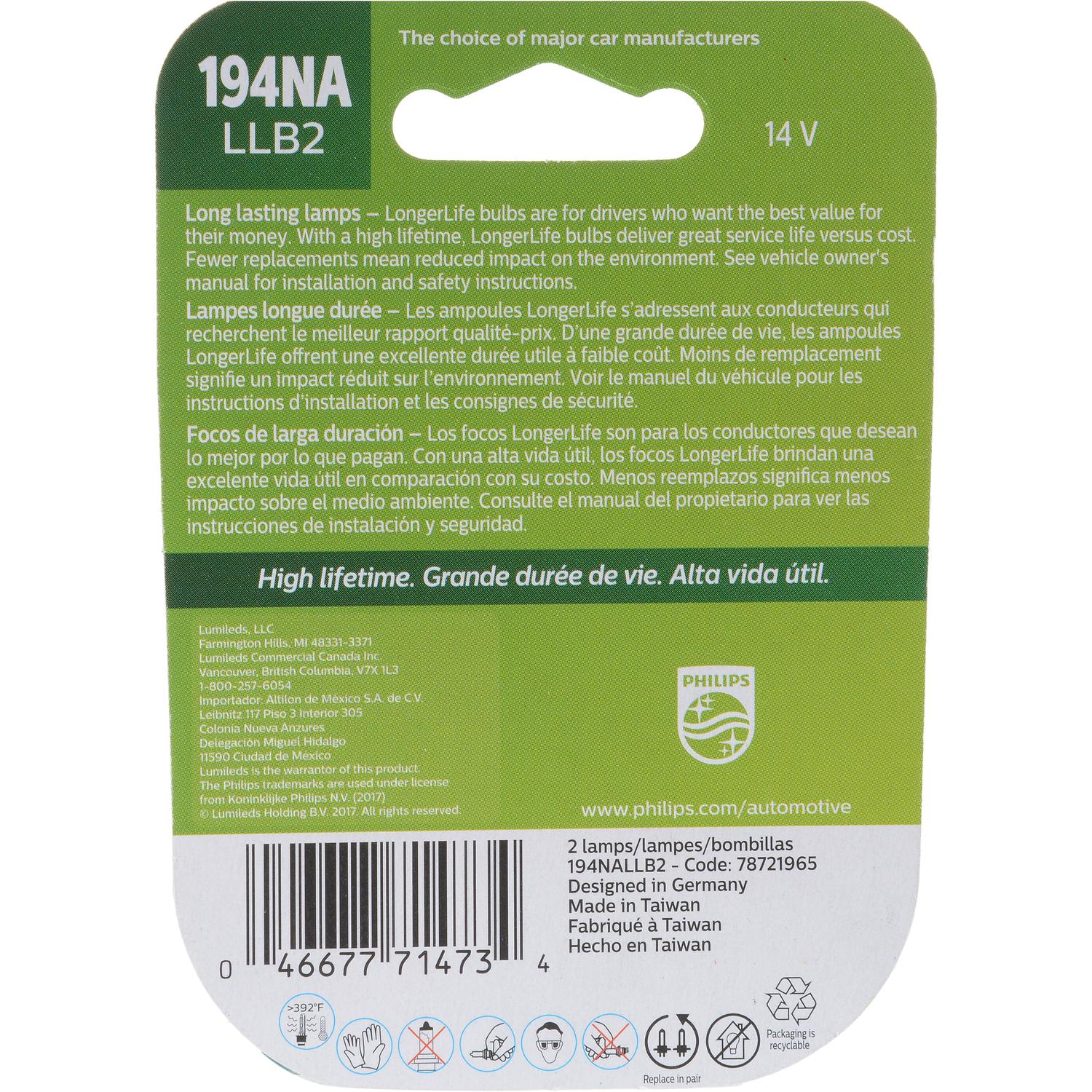 Philips 194NALLB2 - Instrument Panel Light Bulb Philips 194NALLB2 Auto Trans Indicator Light Bulb product image 6 of 10
