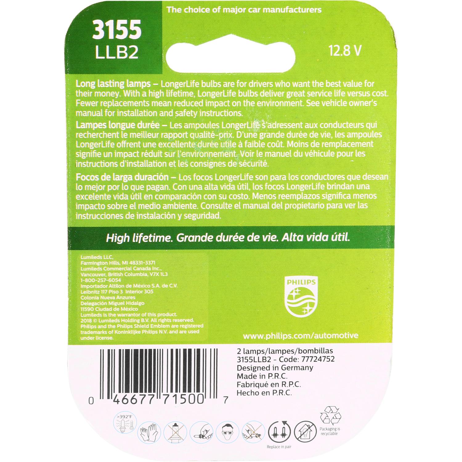 Philips 3155LLB2 - Center High Mount Stop Light Bulb Philips 3155LLB2 Back Up Light Bulb product image 6 of 10