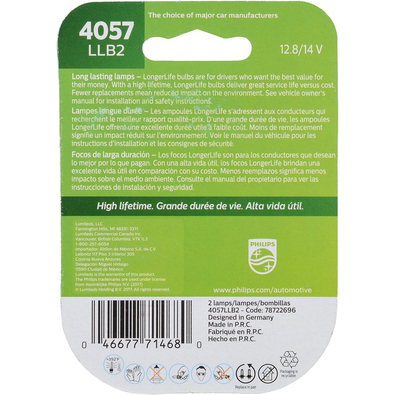 Philips 4057LLB2 - Turn Signal Light Bulb Philips 4057LLB2 Back Up Light Bulb product image 6 of 10