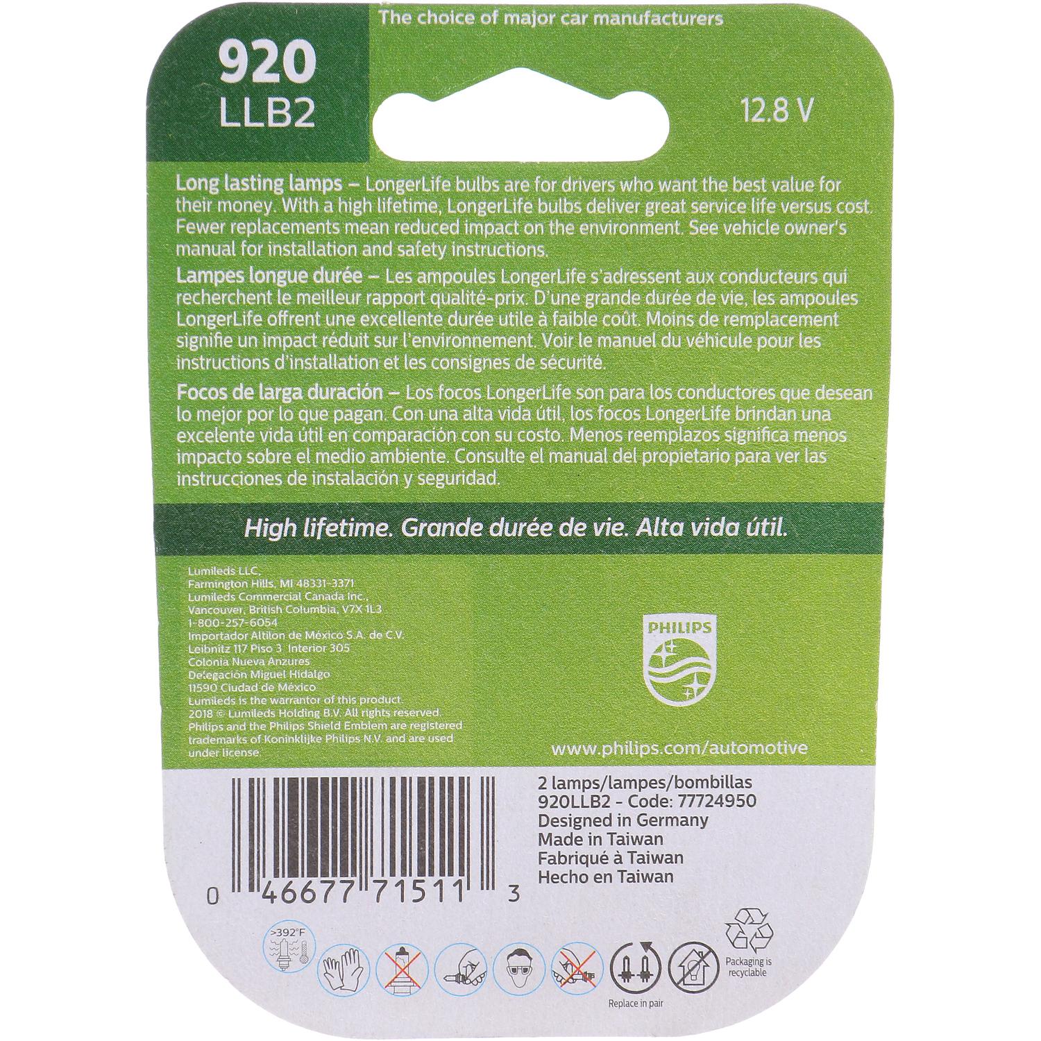 Philips 920LLB2 - Trunk Light Bulb Philips 920LLB2 Back Up Light Bulb product image 6 of 10