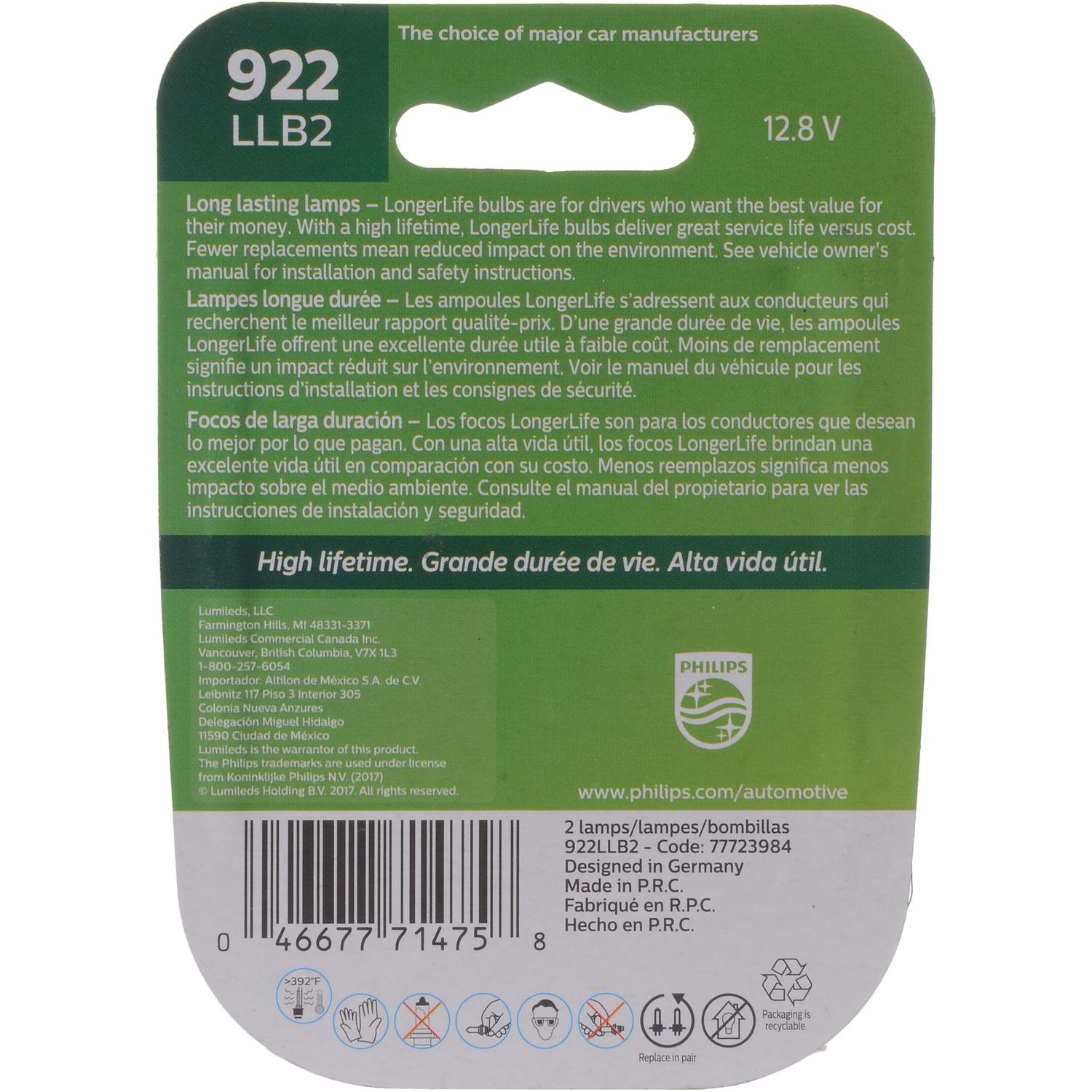 Philips 922LLB2 - Center High Mount Stop Light Bulb Philips 922LLB2 Back Up Light Bulb product image 4 of 9
