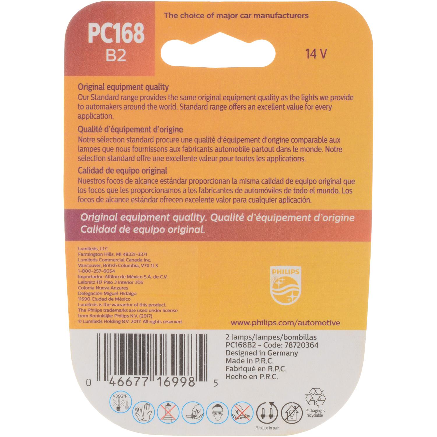 Philips PC168B2 - Instrument Panel Light Bulb Philips PC168B2 Auto Trans Indicator Light Bulb product image 6 of 10