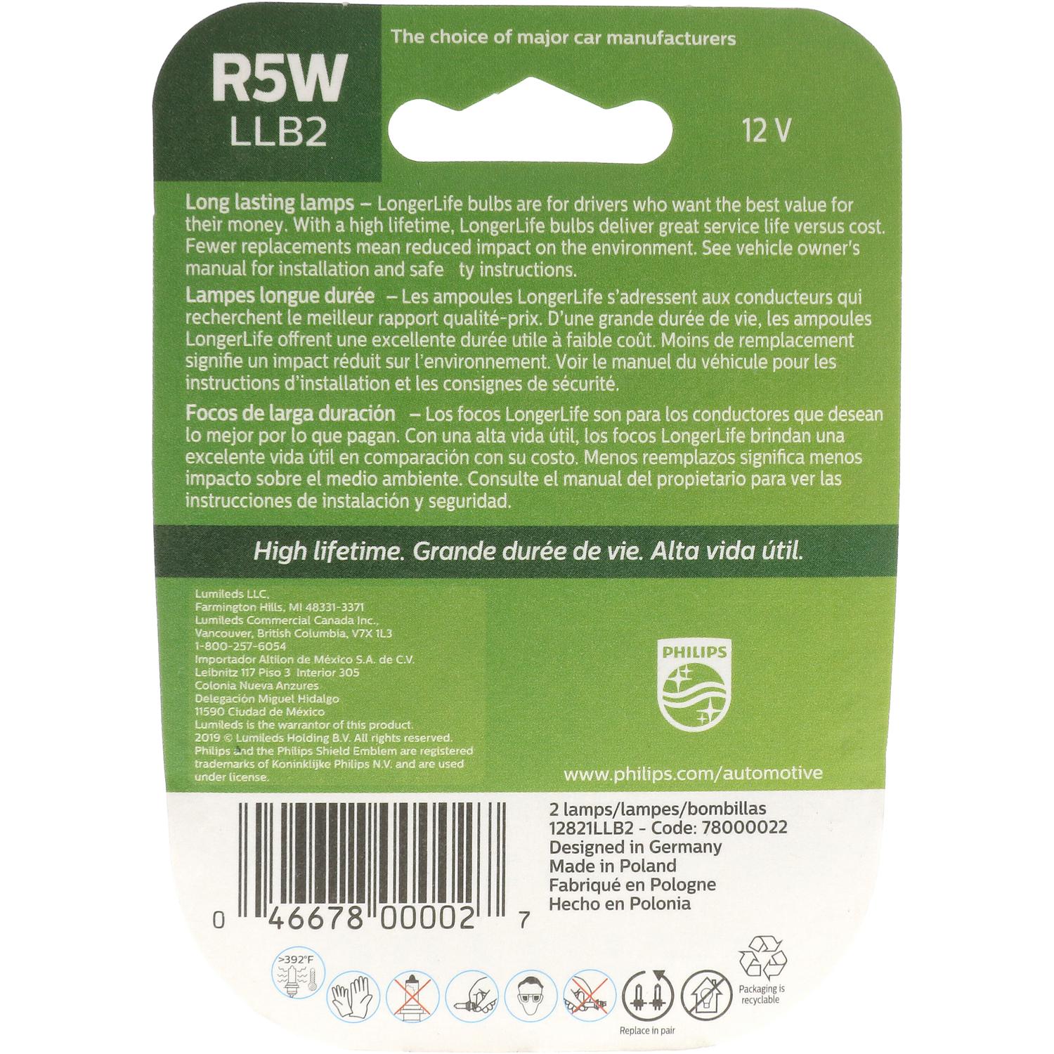 Philips R5WLLB2 - Multi Purpose Light Bulb Philips R5WLLB2 Back Up Light Bulb product image 6 of 10
